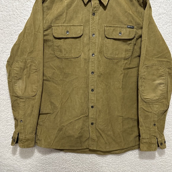 Eddie Bauer Tan Shirt Mens L Large TL Heavy Corduroy Elbow‎ Patch Classic Fit - Picture 7 of 14